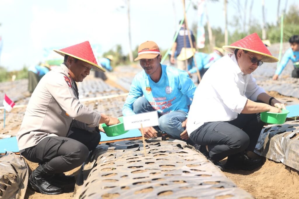 Dukung Swasembada Pangan, Polda Jatim dan Petani Tanam Bawang Putih Serentak