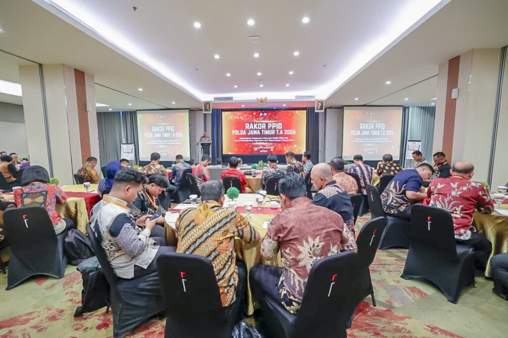 Rakor PPID Polda Jatim TA 2026 mengusung tema “Optimalisasi Pelayanan Informasi Publik PPID Polri Guna Meningkatkan Kepuasan dan Kepercayaan Masyarakat.”