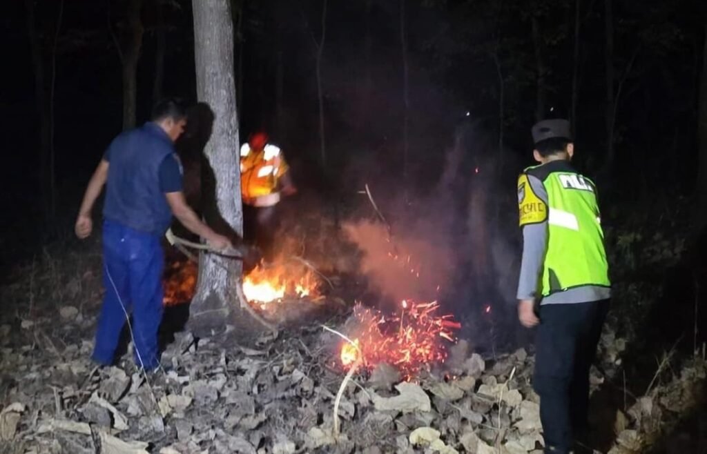 Personel Polsek Widodaren Polres Ngawi bergerak cepat merespons informasi dugaan kebakaran hutan dan lahan (karhutla)