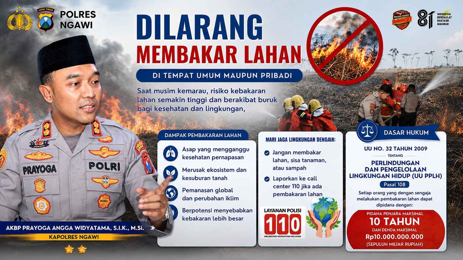 Polres Ngawi Ingatkan Konsekuensi Hukum Bagi Pembakar Lahan